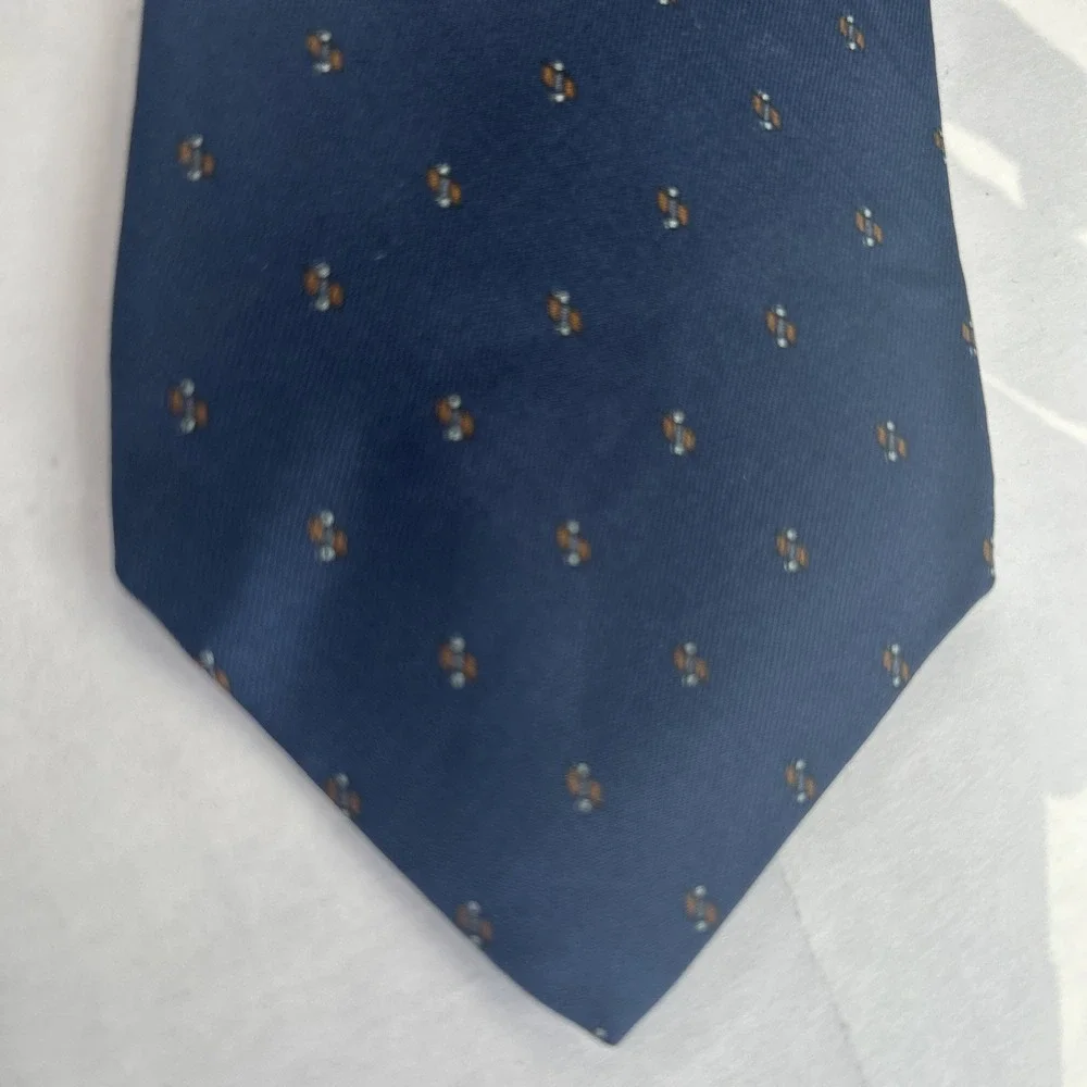 Vintage Charles Jourdan Paris Silk Tie Blue With Sm. Gold Pattern Luxe Designer